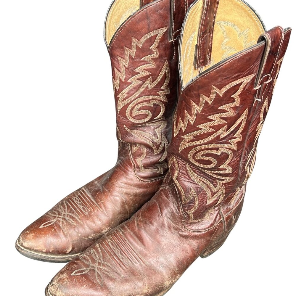 Justin Boots Men Size 10.5 D Dark Brown Marbled Deerlite Cowhide Western Cowboy